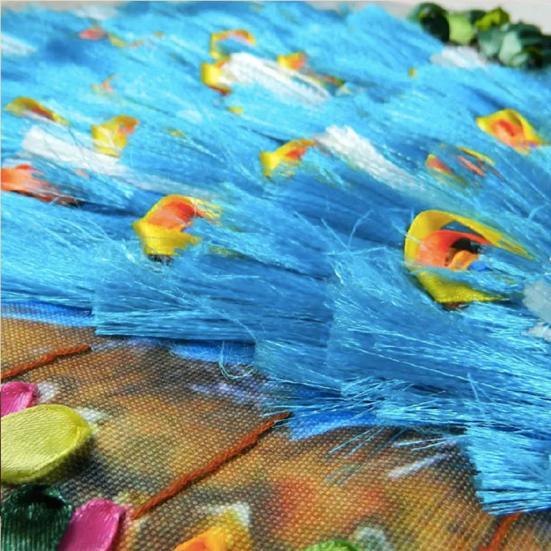 3D Павлин шелковая лента с цветами Ваза Набор для вышивки крестом рукоделие