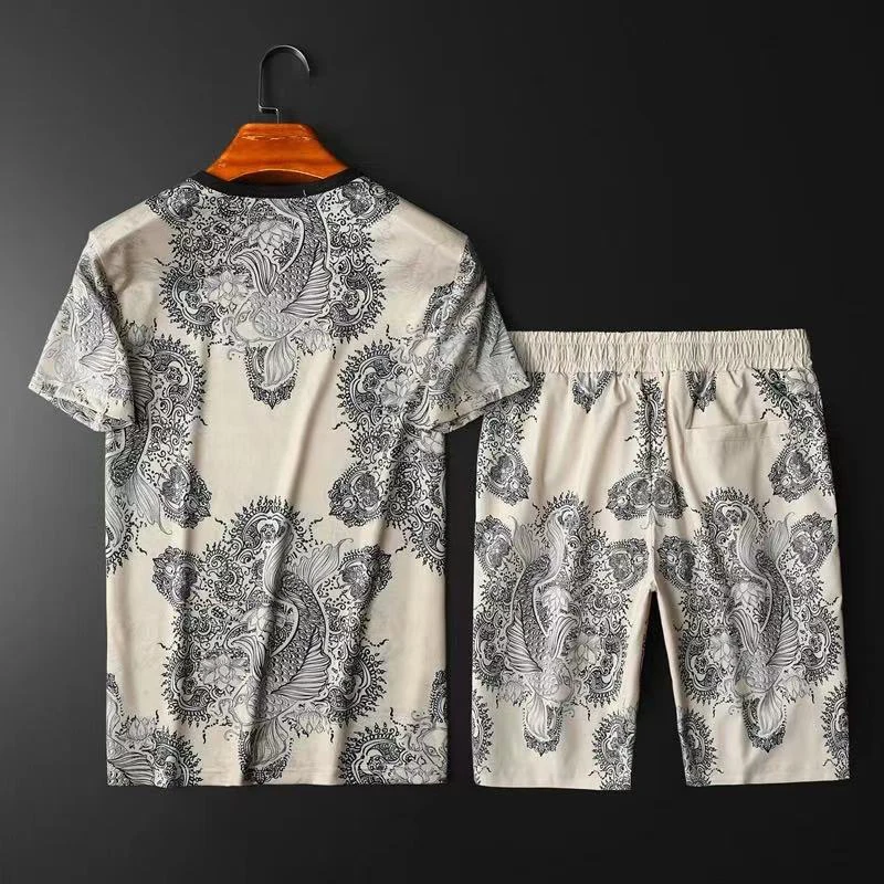 

2021 summer new street short-sleeved shorts fashion trend high-end round neck boutique all-match casual sports suit