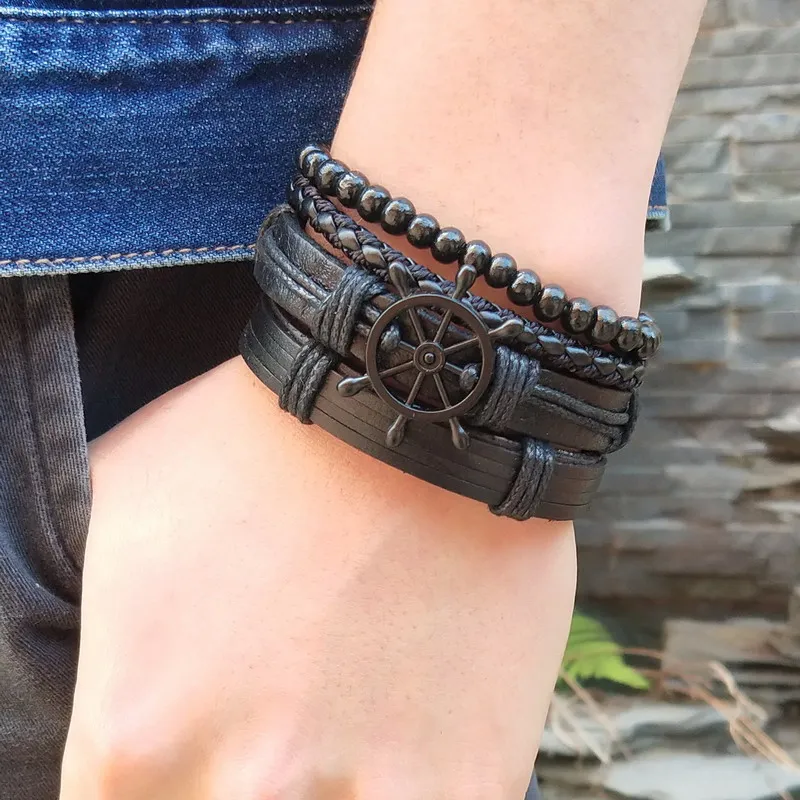 1 комплект 3/4 шт. Плетеные кожаные браслеты для мужчин и женщин винтажные