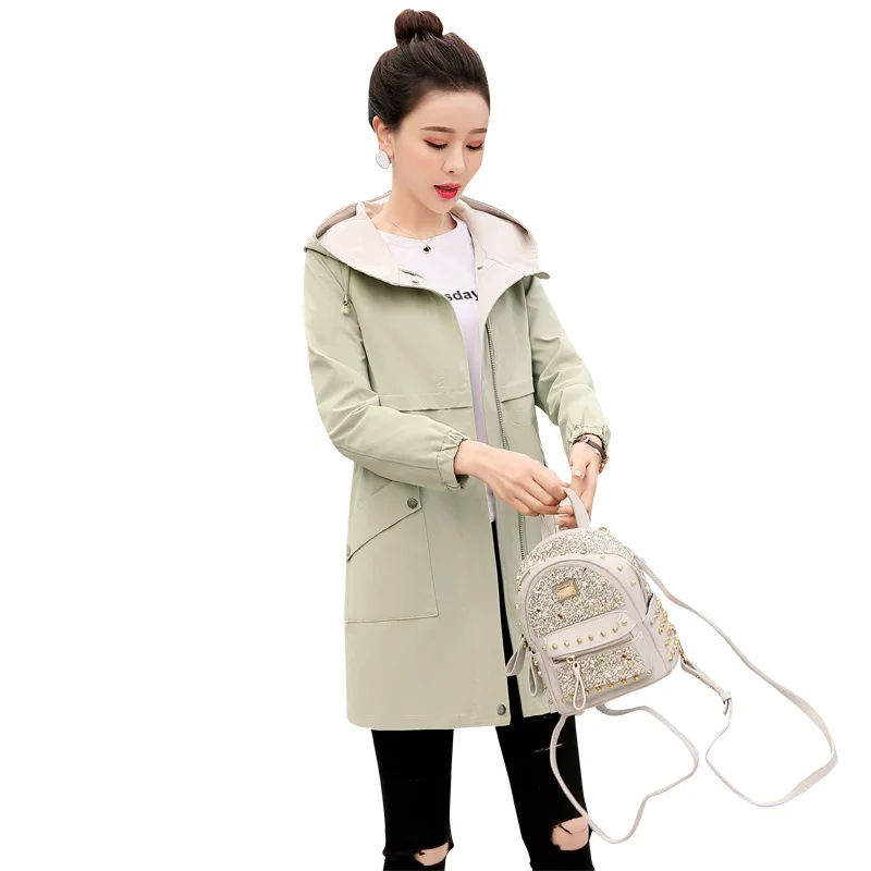 

2021 Fashion Women's Solid Color Raincoat Outdoor Jacket Zipper Women's Trench Pocket Fashion Waterproof Windbreaker