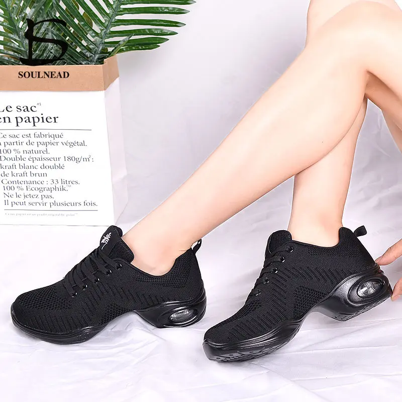 Dance Sneakers For Women Jazz Shoes Ladies Black White Mesh Breath Fitness Modern Dancing Shoe Casual Girls Hip Hop Sports Shoes