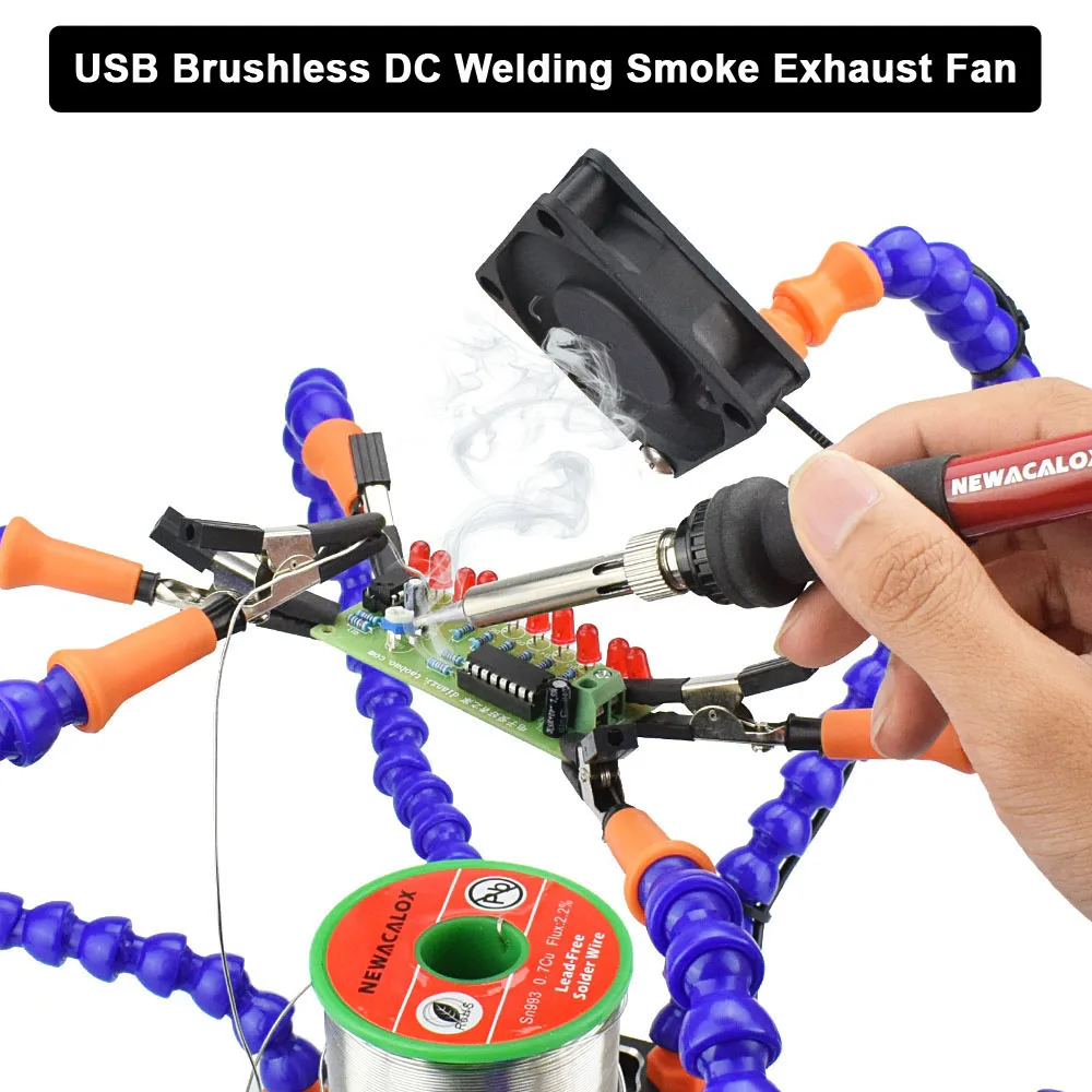 

Soldering Iron Helping Holder Third Pana Hand 6pc Flexible Arms USB DC Fan Flashlight Magnifier Welding Station Tool