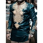 Новинка 2022 модная африканская Мужская футболка богатый базин принт Топы рубашка платье с длинным рукавом африканские платья мужская повседневная одежда
