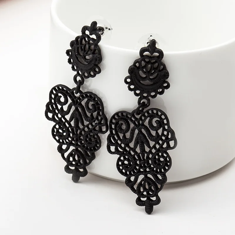 

Stud Earrings Bohemian Openwork Pattern Earrings for Women Big Brincos Earring Gold Black Color Party Jewelry Pendientes Gift
