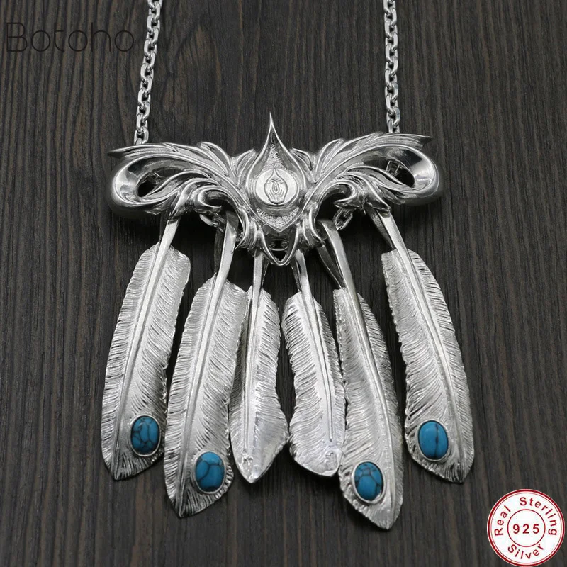 

Takahashi Goro Handmade Feather Pendant 100% S925 Sterling Silver Retro Thai Silver Male And Female Exaggerated Feather Necklace