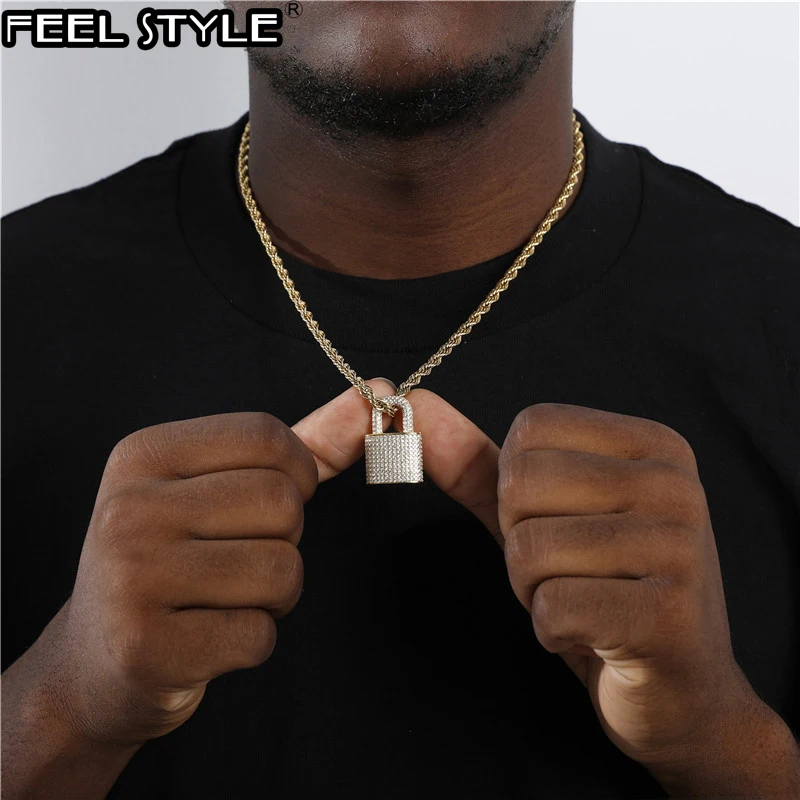 

Хип-хоп Bling Lock Iced Out Bling кубический циркон ожерелье и кулон для мужчин ювелирные изделия Очаровательная теннисная цепь