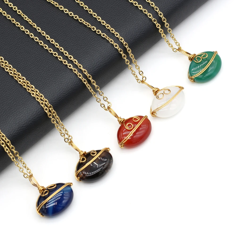 

New Natural Stone Simple Link Necklace Red/Green/White Agates Crystal Necklace Pendant Jewelry for Women Reiki Heal Party Gifts