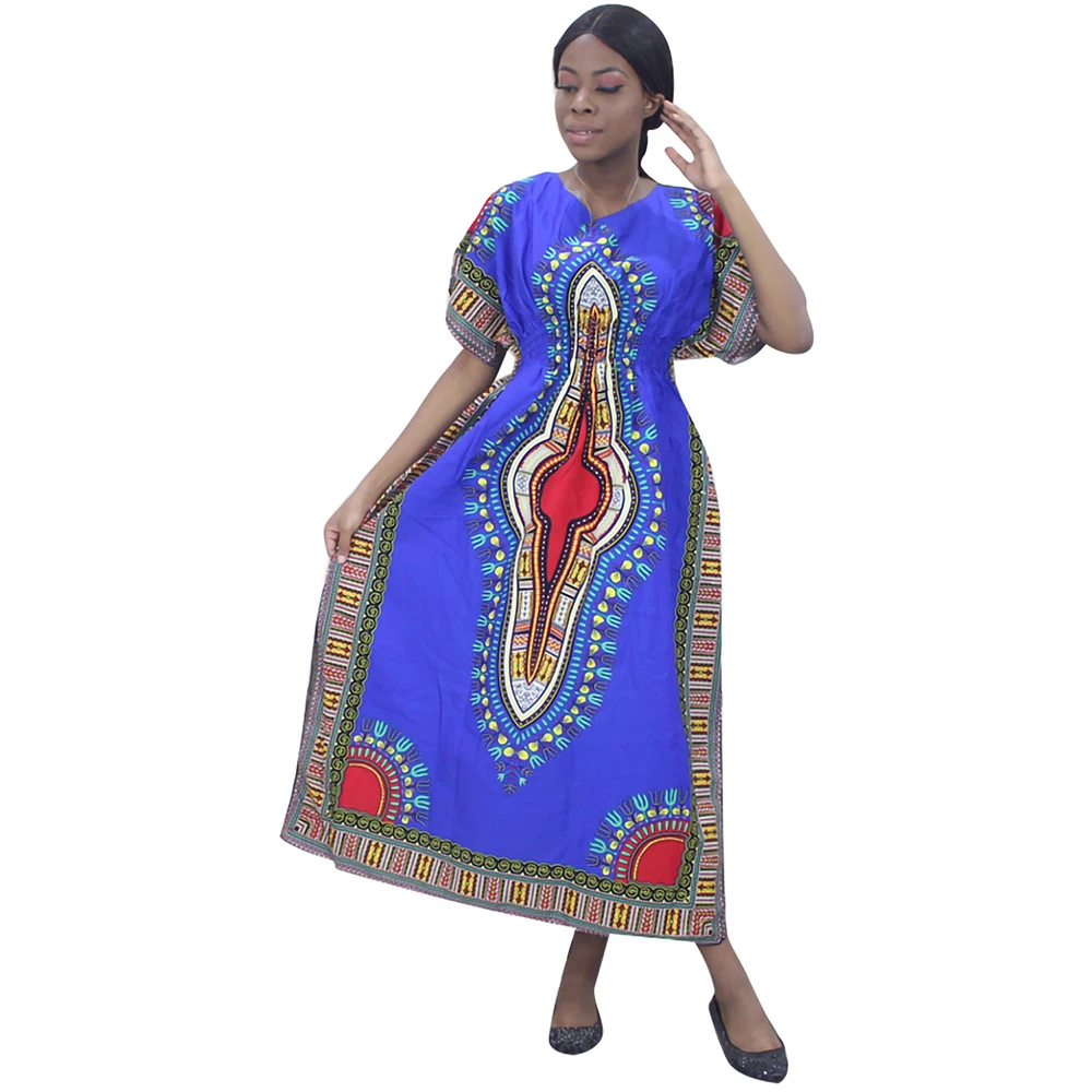 

2020 Новые африканские платья из 100% хлопка для Женщин Дашики традиционный принт многоцветное эластичное поясное платье Кванзаа Индий Повседневное платье