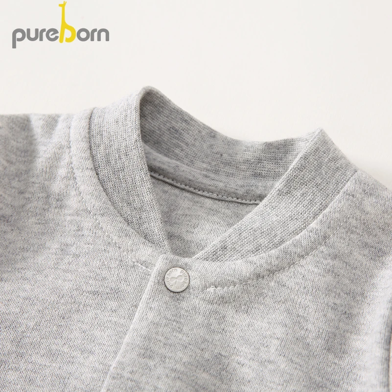 Pureborn/ хлопковые Ползунки для новорожденных мальчиков и девочек; весенние комбинезоны; Верхняя одежда; одежда для сна с рисунками животных из мультфильмов