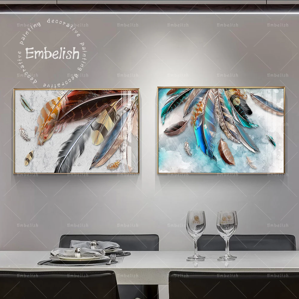 

Embelish Simple Colorful Feathers Artworks For Modern Home Decoration HD Spray On Canvas Painting Living Room Wall Art Pictures