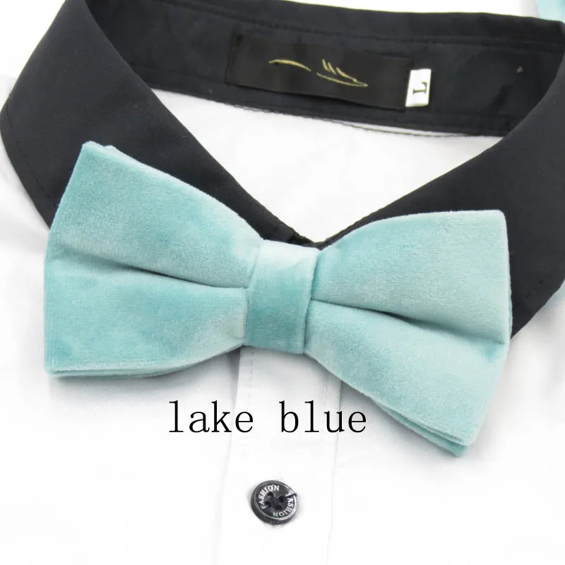lake blue Бархатный галстук-бабочка, чистый цвет, классический мужской формальный галстук-бабочка черного и винно-красного цвета, модный ретро галстук-бабочка gravata - Цвет: lake blue