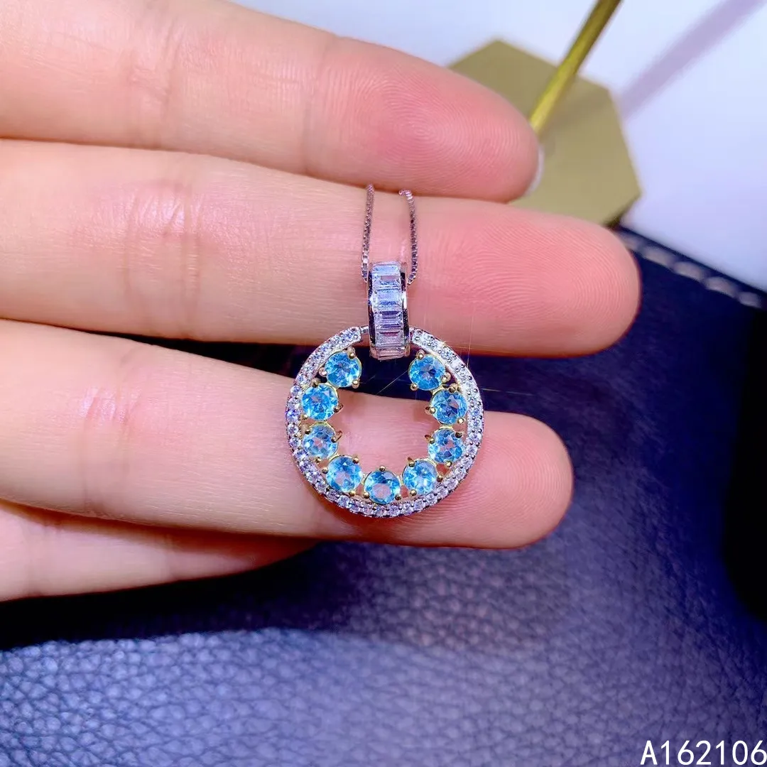 

Fine Jewelry 925 Pure Silver Inlaid Natural Apatite Girl Luxury Trendy Round Chinese Style Gem Pendant Necklace Support Detectio