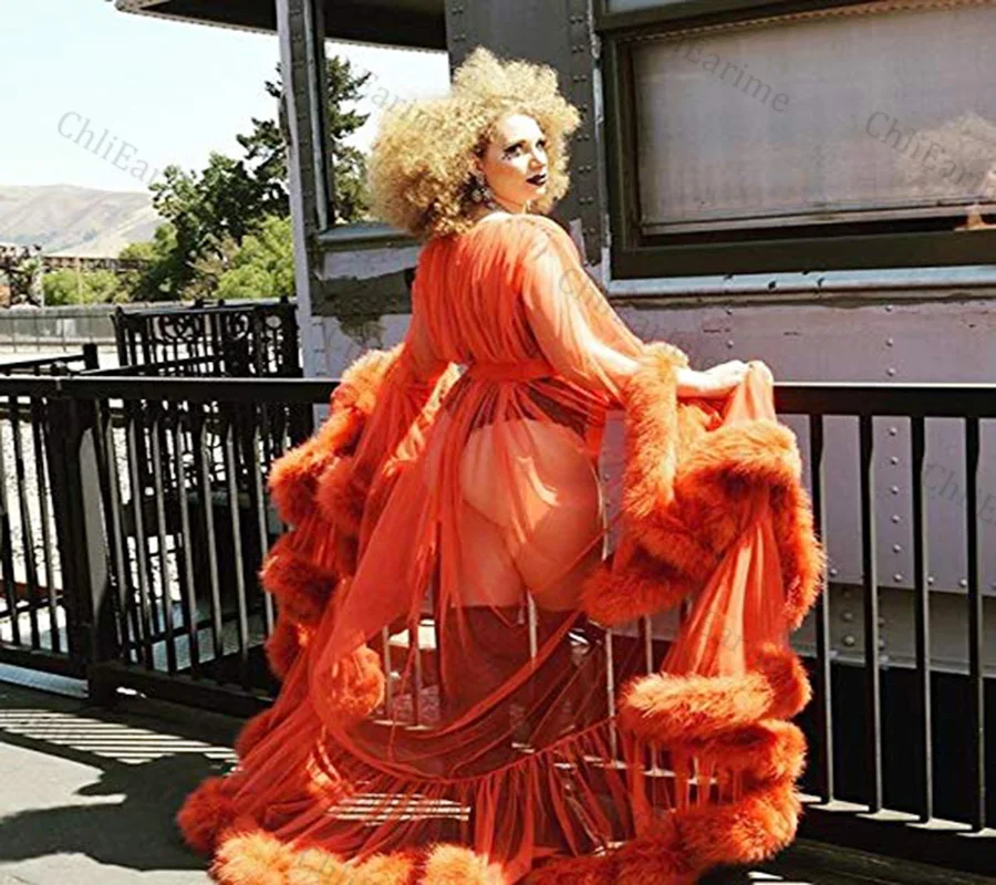 Women's Feather Edge Tulle Illusion Long Bridal Robe Wedding Scarf New Custom Made