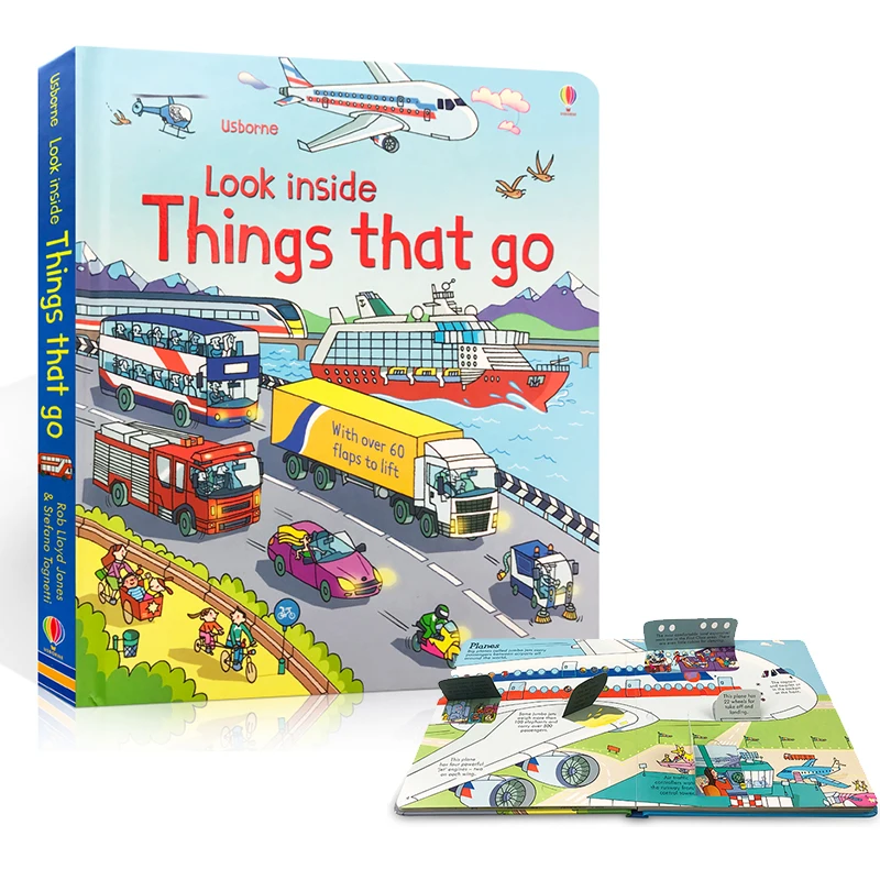 

3D Usborne Look Inside Things That Go Picture Education Kids Hard Cover Book English Coloring Cardboard Books for Children