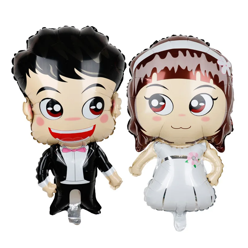 

Cute Groom Bride Wedding Decoration Foil Balloons Love Theme Q Version Valentine's Day Party Decor Marriage Anniversary Gift