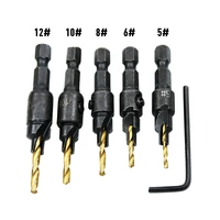 5pcs countersink drill woodworking drill bit set drilling pilot holes for screw sizes 5 6 8 10 12