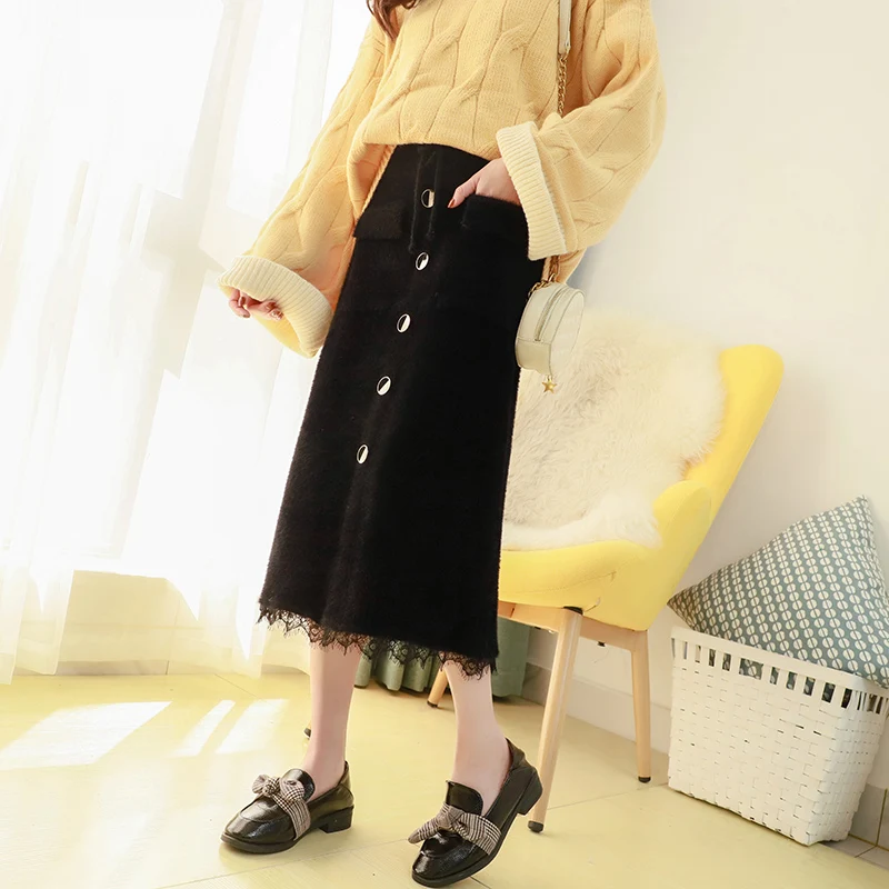 

Tight Mini Long Straight Black Skirt Elegant High Quality Highwaist Winter Office Skirt Elegant Saia Cintura Alta Coat JJ60DQ