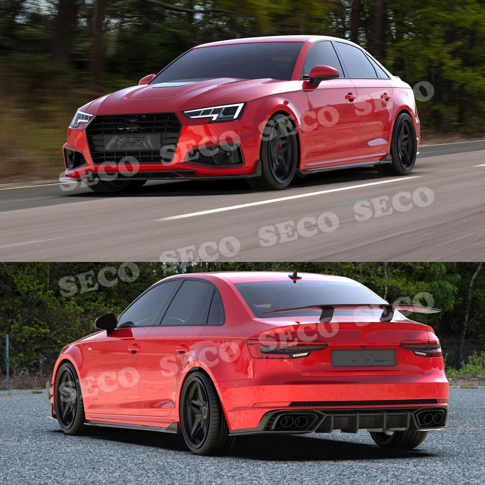 Для Audi A4 S4 B9 сухой комплект кузова из углеродного волокна передняя губа Лопата боковые юбки задний багажник спойлер задний бампер диффузор автомобильный Стайлинг