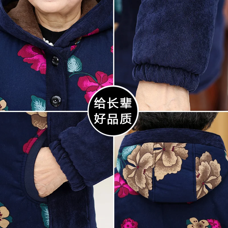 Кашемировое хлопковое пальто для пожилых женщин зимняя куртка с капюшоном