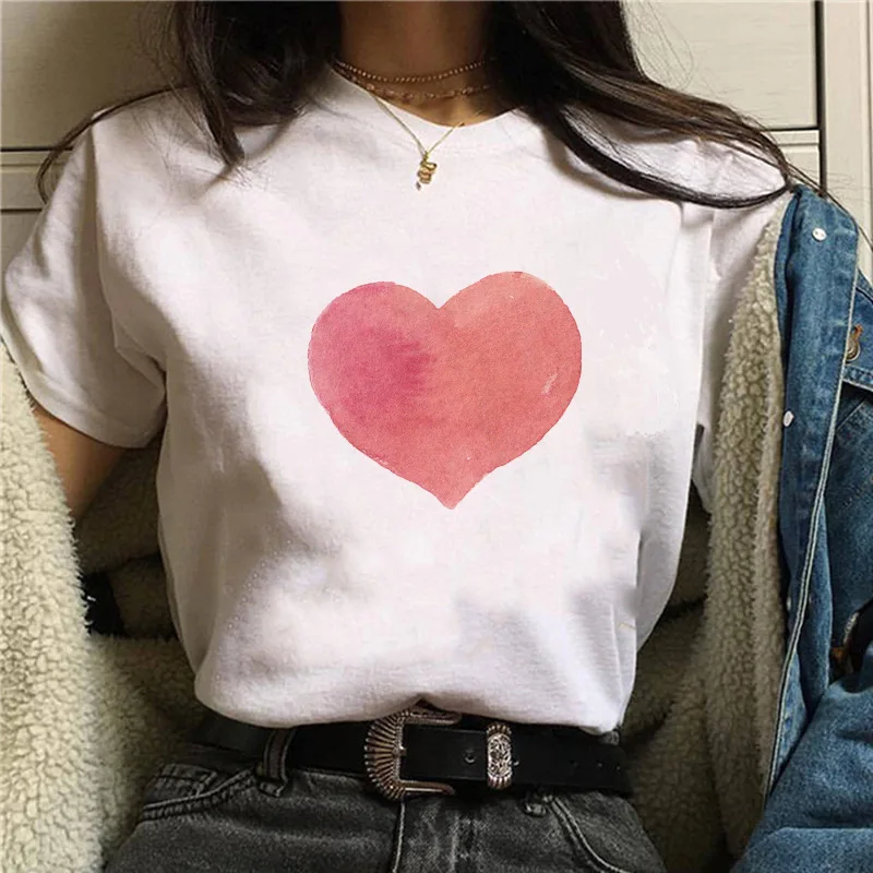 

2020 Fashion Summer Cute Pink Love Print Women's Short Sleeve Top T-shirt