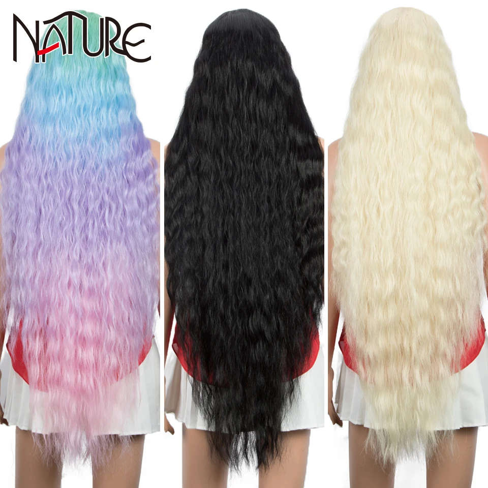 Synthetic Winter Loose Wave Lace Part Synthetic Wig Ombre Blonde High Temperature Fiber Water Wave Hair Synthetic Wigs For Women