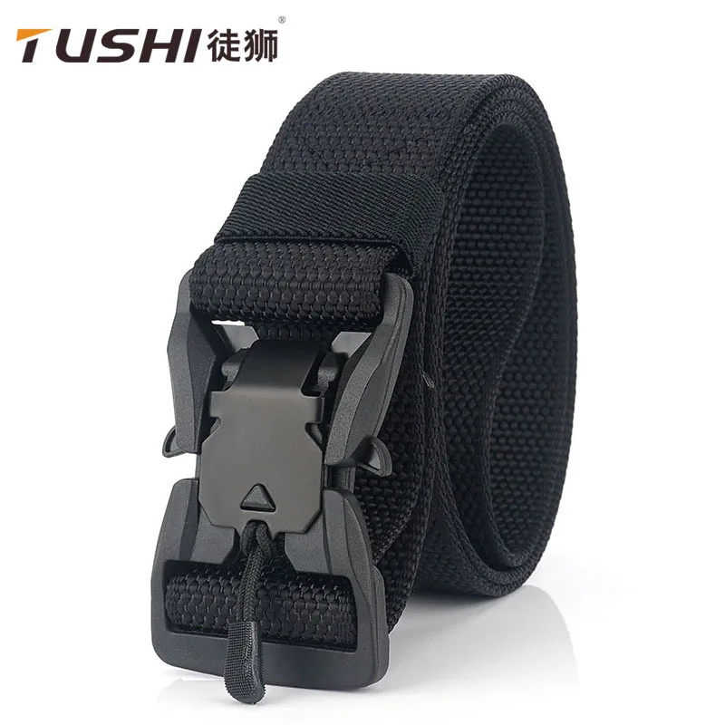 

New Hundred Men's Nylon Belt Casual Men's Belt Tactical Plastic Magnet Machine Can Buckle Canvas Belt TS-065