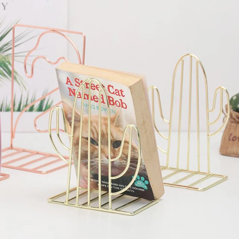 

2PCS Creative Metal Bookends Book Support Stand Desk Organizer Storage Holder