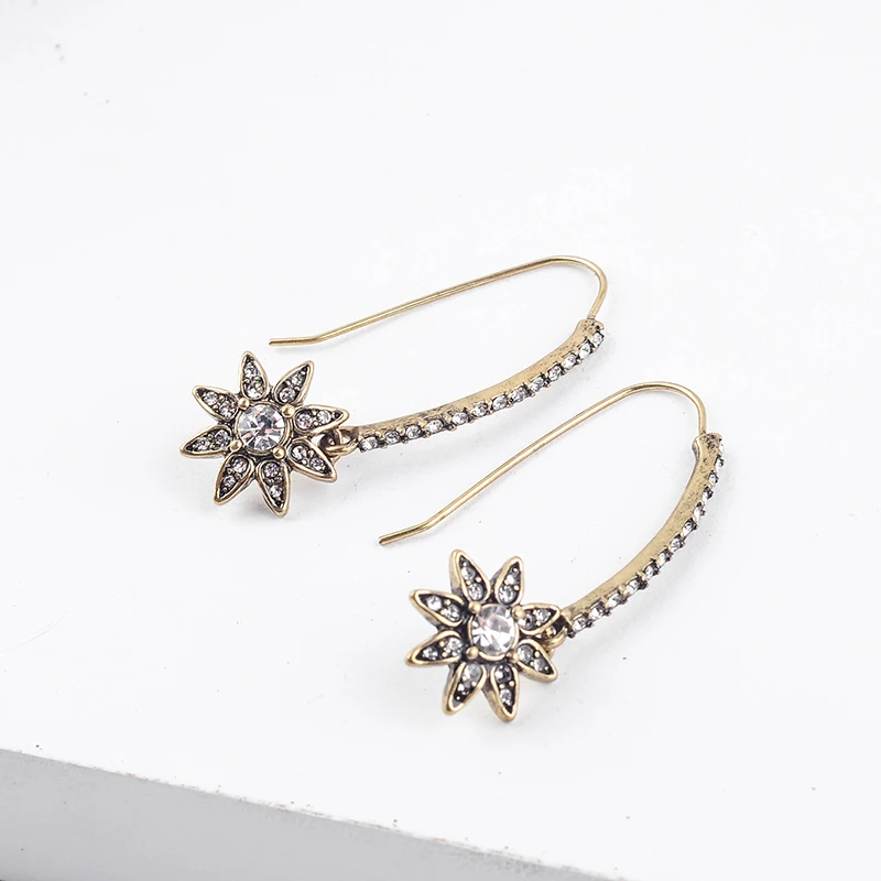 Винтажные золотые серьги капли с кристаллами и цветами для женщин подарки модные