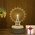 3D светодиодный ночсветильник с колесиком обозрения, новинка, иллюзия, прикроватная Настольная лампа для дома, спальни, декор для детского дня рождения, индийский подарок для детей