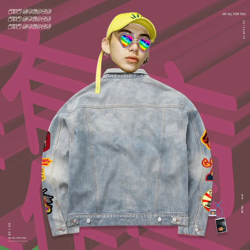 Джинсовая куртка Свободное пальто уличный злодей сшитый oldshcool принт высокий