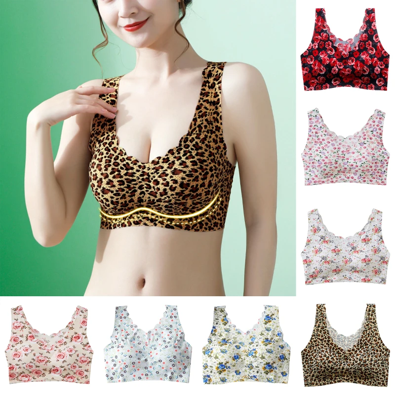

Женское нижнее белье без разметки, бюстгальтер из вискозы с принтом, Спортивное нижнее белье без стальных колец, бюстгальтер с красивой спи...