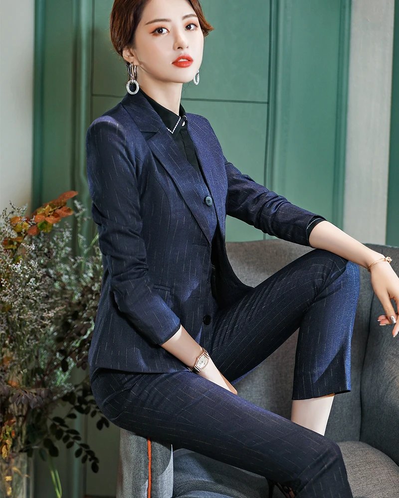 Women's Suits & Blazers Women Formal Stripe Pants Suit For Work Fashion Blazer Jacket Vest Three Piece Set  Office Lady