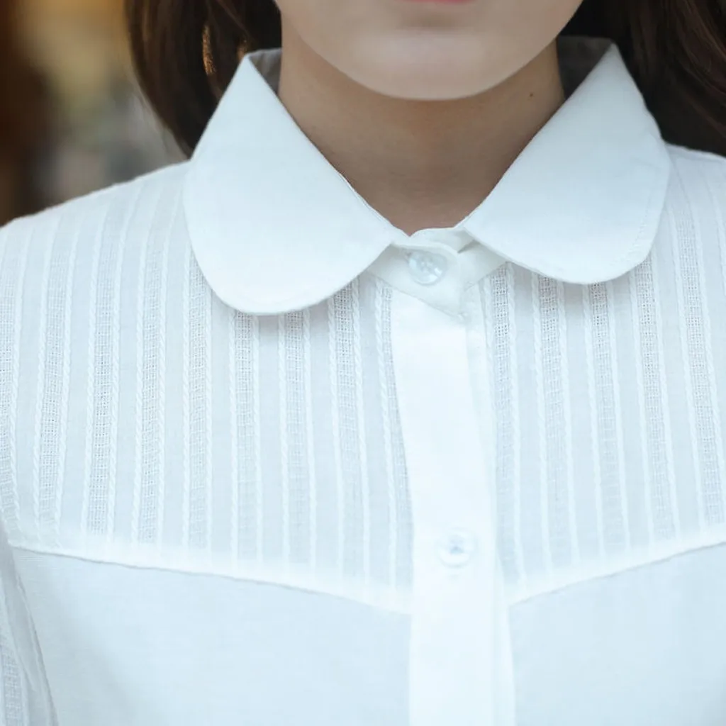 Рубашка блузка женская Blusas Chemisier Femme модная женская деловая рубашка с отворотом полосатая Повседневная белая блузка с длинным рукавом OY40