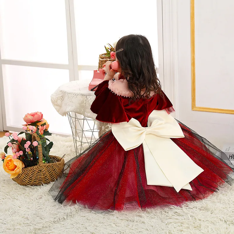 Осенне зимнее детское бархатное платье принцессы для маленьких девочек