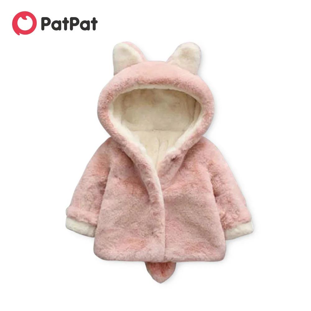 

PatPat Solid Hooded 3D Ear and Tail Decor Baby Coat
