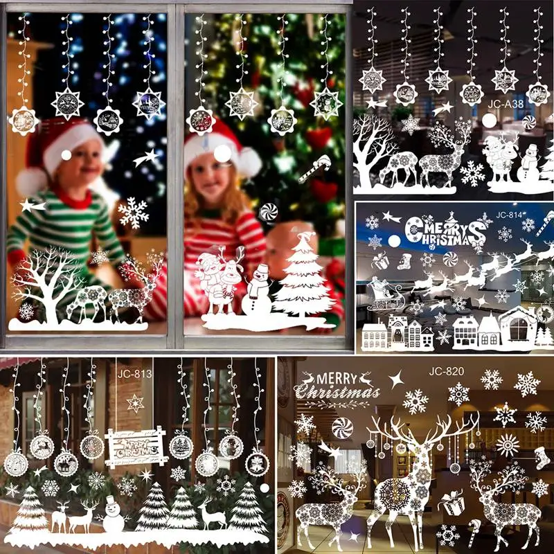2021 Merry Christmas Wall Stickers Window Glass Decorations For Home Decorative Decal Ornaments Xmas New Year | Дом и сад