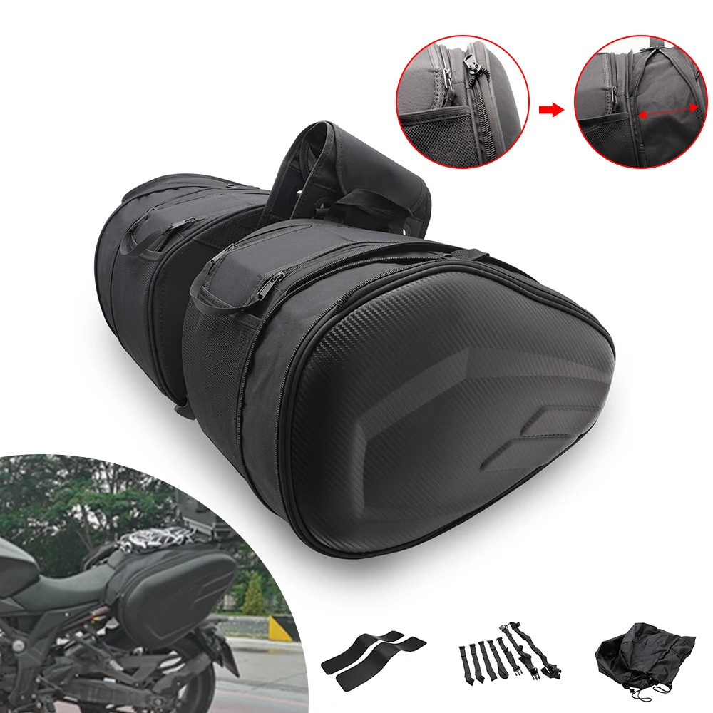2pcs Universal Motorcycle Waterproof Moto Helmet Race Travel Bag Suitcase Saddlebag and Raincoat Rear Seat Bag Cafe Racer Custom