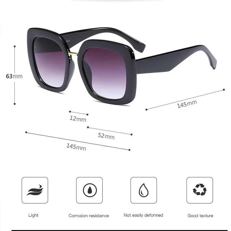

2020 New Women Oversize Sunglasses Vintage Men Women Fashion Brand Designer Square Sun Glasses Female UV400 Gafas De Sol Eyewear