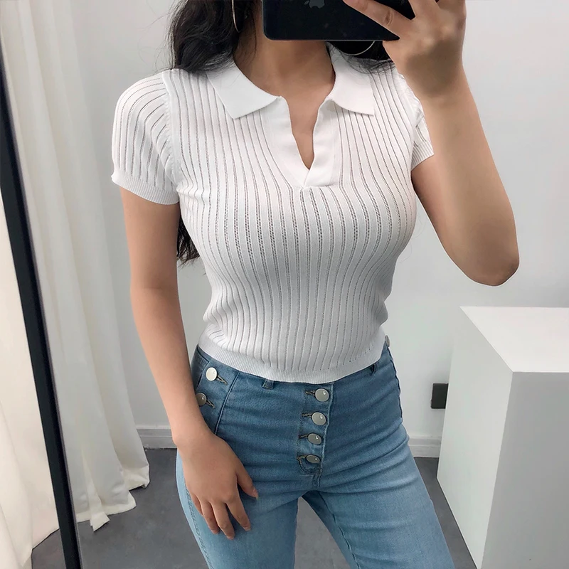 Женская винтажная укороченная футболка-поло белый укороченный топ с коротким