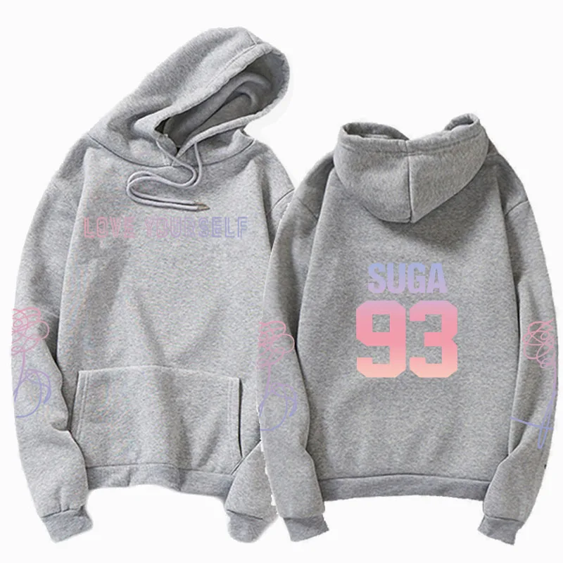 Jung kook suga v love yourself худи унисекс casual Корейская повседневная кофта с капюшоном kpop bangtan толстовка для мальчиков - Цвет: hoodies gray 93