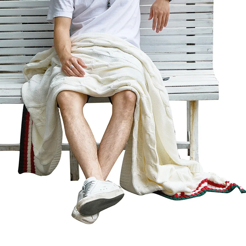 

130x180 New Style Knitted Blanket Cotton Acrylic Blended Yarn Soft Knitted Blanket Home Furnishing Blanket