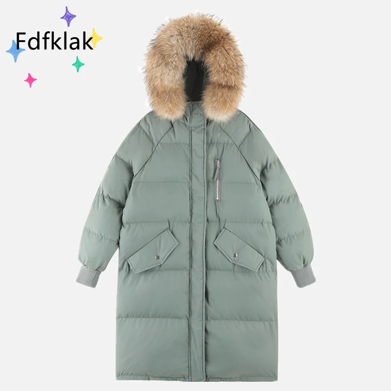 Fdfklak New Korean Thick Down Cotton Ladies Winter Jackets Mid-Length Large Size  Zipper Jacket Loose Hooded Coat Women Clothes