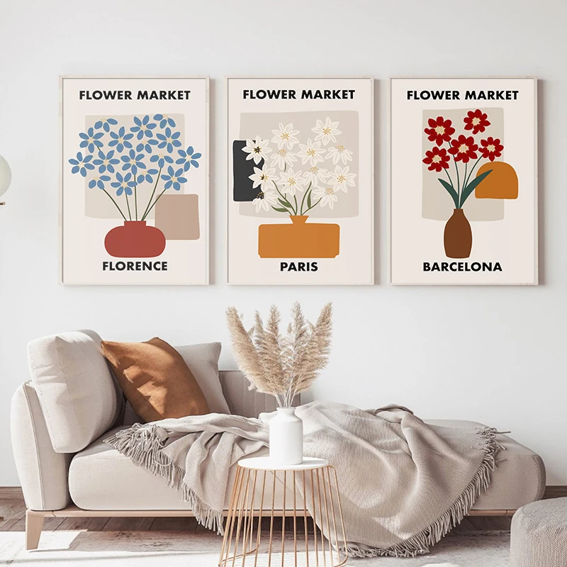 

Scandinavian Flower Market Canvas Art Poster Floral Print Painting Modern Bedroom Living Room Wall Mural Home Decor
