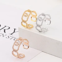 2021 double layer open ring fashion copper hollow out design classic ladylike clear zircon elegant 3 plated color rings