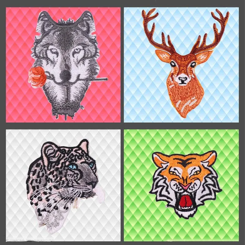

50pcs/Lot Embroidery Patches Letters Clothing Decoration Accessories Animal Wolf Plum Deer Diy Iron Heat Transfer Applique