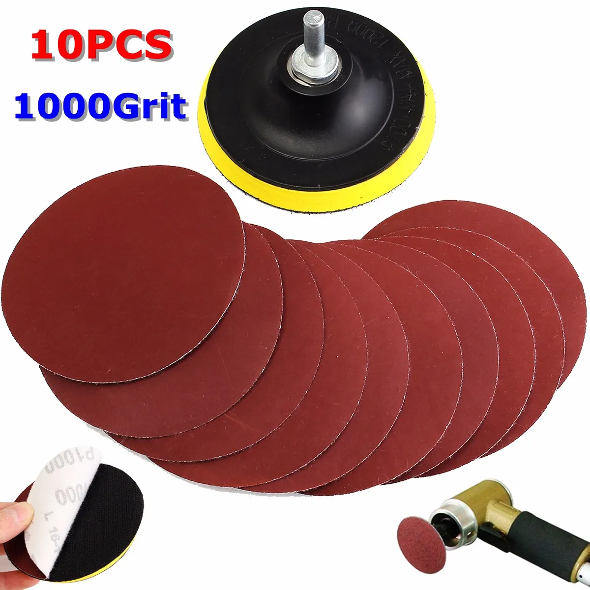 

10Pcs/set 100mm 1000 Grit Sanding Disc Sandpaper With Backer Pad M10 Drill Adapter For Car Cleaning And Polishing Sander Tool