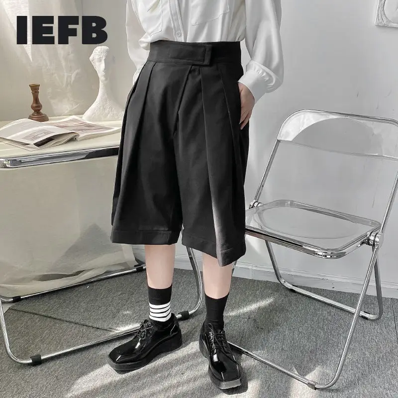 

IEFB 2022 New Niche Design Pasted High Waist Khaki Causal Wide Leg Shorts Summer Korean Trend Men's Knee Length Pants 9Y7369
