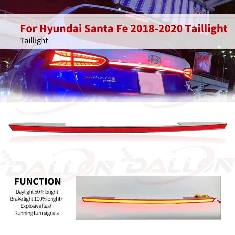 

Задний фонарь для заднего бампера Hyundai Santa Fe 2019 2020 2021, Светодиодный отражатель, Тормозная лампа, предупреждающий сигнал поворота, лампа дальнего света