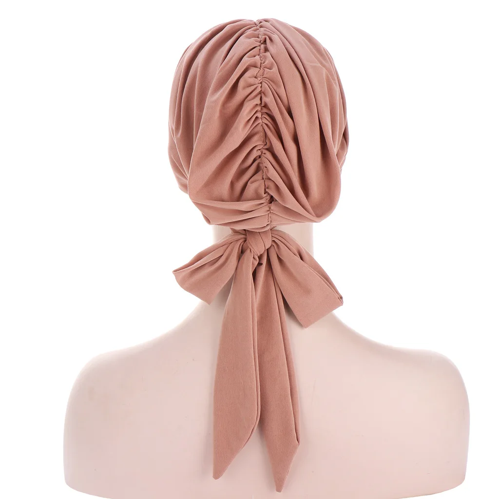 Однотонный тюрбан с длинным хвостом и бантом шапка эластичный головной платок