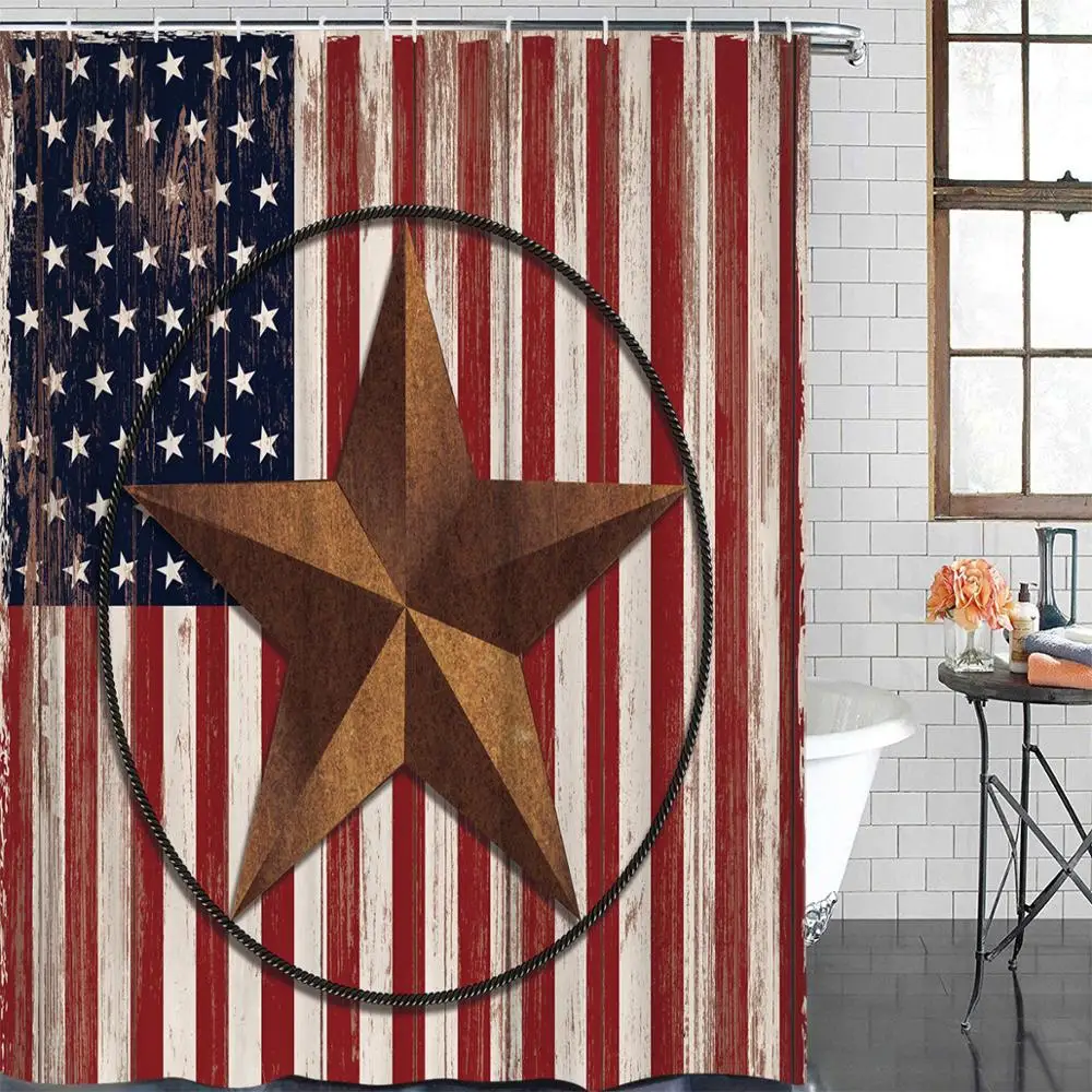 Американский флаг примитивная звезда шаблон занавеска для душа